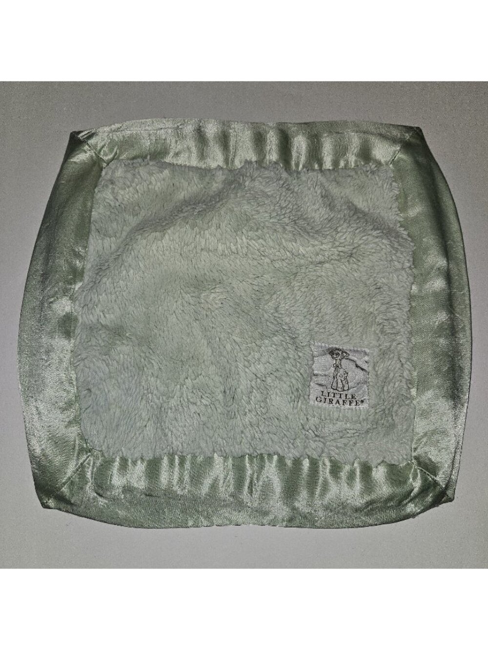Little Giraffe Green Square Baby Lovey Fleece Satin Trim